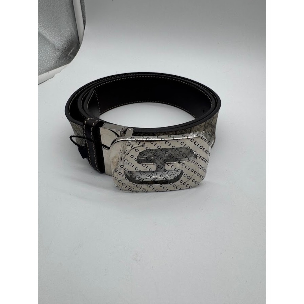 Gucci GG Supreme Monogram Canvas Belt Silver Interlocking‎ G Buckle Brown 85-34